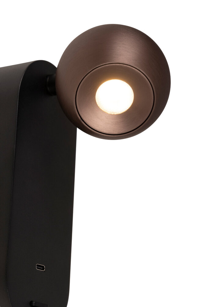 Lucide MONTANA - Wandlamp - LED - CCT - 1x6W 2700K/4000K - Met USB oplaadpunt - Koffie - Premium