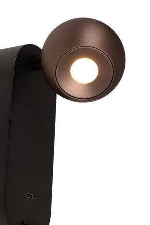 Lucide MONTANA - Wandlamp - LED - CCT - 1x6W 2700K/4000K - Met USB oplaadpunt - Koffie - Premium
