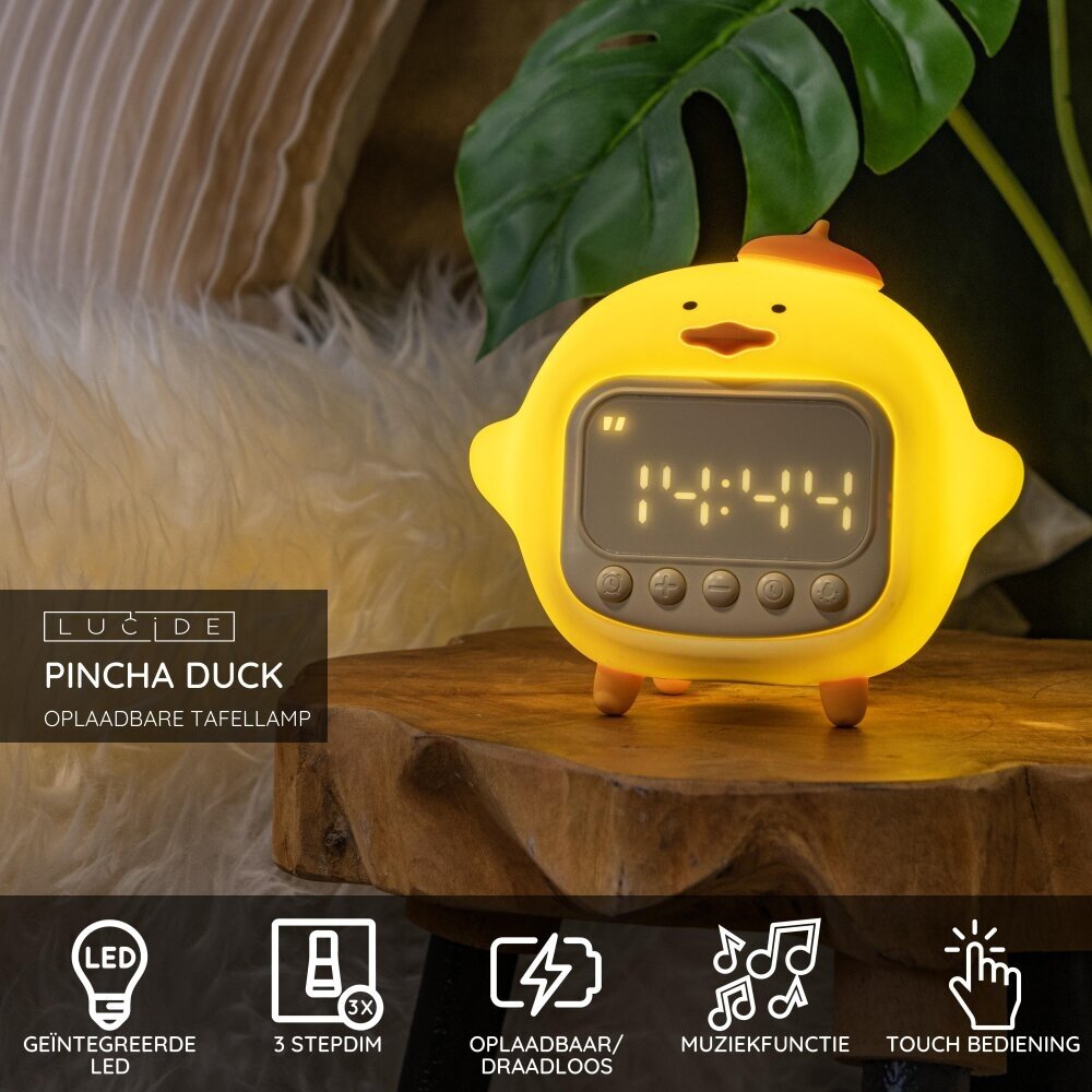 Lucide PINCHA DUCK - Oplaadbare Tafellamp Kinderkamer - Accu/Batterij - LED 3 StepDim - 1x1,5W 2100K - Met muziekfunctie - Geel | Essential