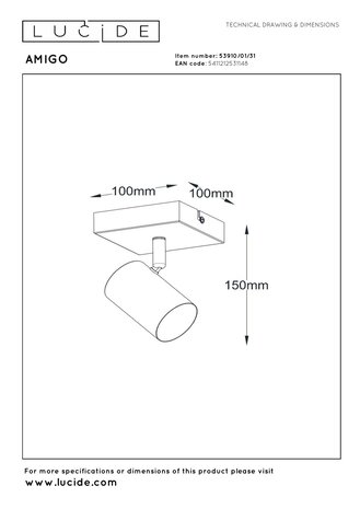 Lucide AMIGO - Plafondspot - 1xGU10 (MR16) - Wit