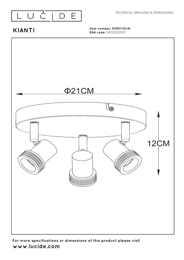 Lucide KIANTI - Plafondspot - Ø 21 cm - 3xGU10 - Taupe Lucide KIANTI - Plafondspot - Ø 21 cm - 3xGU10 - Taupe