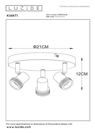 Lucide KIANTI - Plafondspot - Ø 21 cm - 3xGU10 (MR16) - Taupe