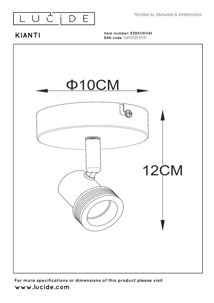 Lucide KIANTI - Plafondspot - Ø 10 cm - 1xGU10 (MR16) - Taupe Lucide KIANTI - Plafondspot - Ø 10 cm - 1xGU10 (MR16) - Taupe