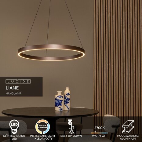 Lucide LIANE - Hanglamp - Ø 80 cm - LED Dimb. - CCT - 2x36W 2700K/4000K - Roest bruin | Vibes Lucide LIANE - Hanglamp - Ø 80 cm - LED Dimb. - CCT - 2x36W 2700K/4000K - Roest bruin | Vibes