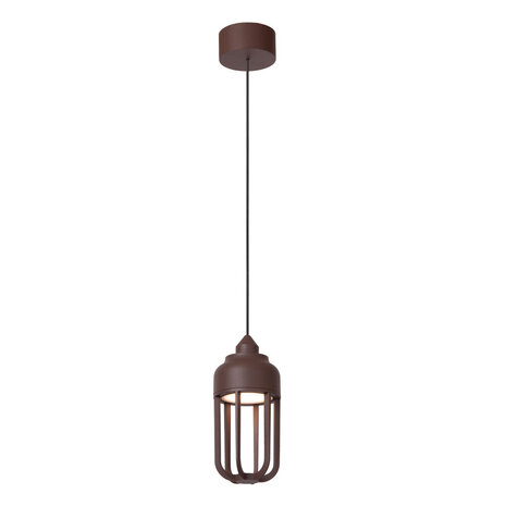 Lucide WELLS - Hanglamp Binnen/Buiten - Ø 10 cm - LED - 1x8W 2700K - IP54 - Roest bruin | Essential