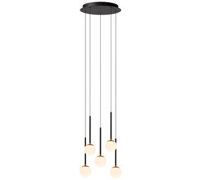 Lucide CALINA - Hanglamp - Ø 41,8 cm - LED Dimb. - CCT - 5x8,2W 2200K/3300K - Met vervangbare LED-module - Zwart - Premium