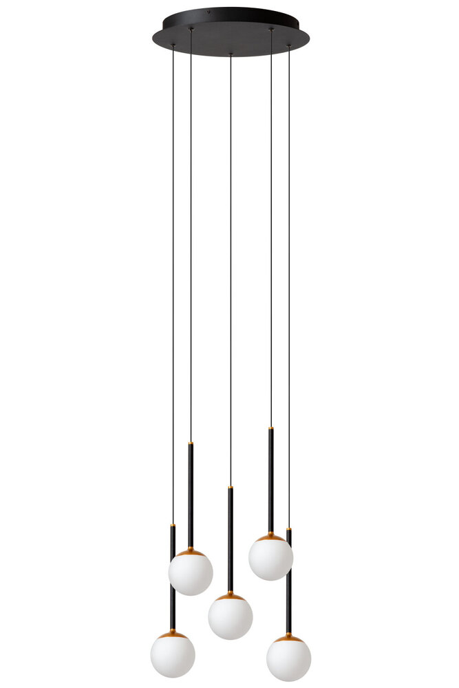 Lucide CALINA - Hanglamp - Ø 41,8 cm - LED Dimb. - CCT - 5x7,4W 2200K/3300K - Met vervangbare LED-module - Zwart - Premium