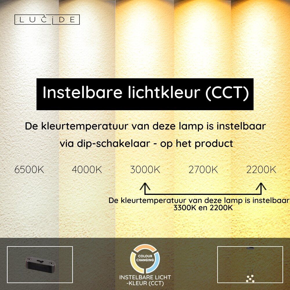 Lucide CALINA - Hanglamp - Ø 41,8 cm - LED Dimb. - CCT - 5x7,4W 2200K/3300K - Met vervangbare LED-module - Zwart - Premium