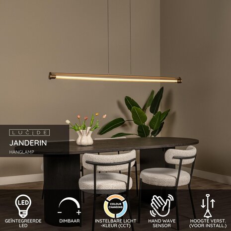 Lucide JANDERIN - Hanglamp - LED Dimb. - CCT - 2x16,5W 2200K/3300K - Handbewegingssensor - Champagne kleur | Vibes Lucide JANDERIN - Hanglamp - LED Dimb. - CCT - 2x16,5W 2200K/3300K - Handbewegingssensor - Champagne kleur | Vibes