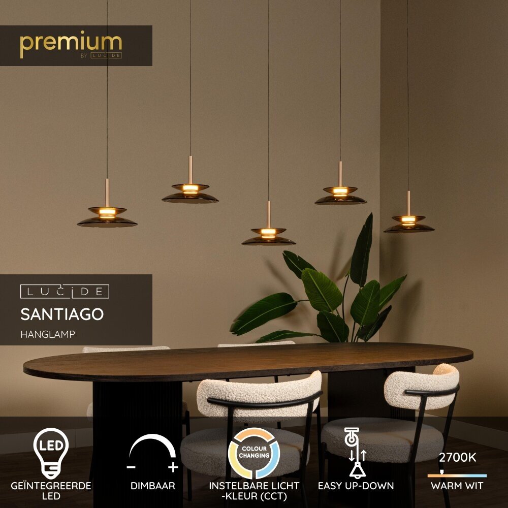 Lucide SANTIAGO - Hanglamp - LED Dimb. - CCT - 5x10W 2700K/4000K - Amber | Premium Lucide SANTIAGO - Hanglamp - LED Dimb. - CCT - 5x10W 2700K/4000K - Amber | Premium