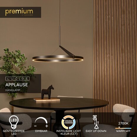 Lucide APPLAUSE - Hanglamp - Ø 60 cm - LED Dimb. - CCT - 1x32W 2700K/4000K - Handbewegingssensor - Grijs ijzer | Premium Lucide APPLAUSE - Hanglamp - Ø 60 cm - LED Dimb. - CCT - 1x32W 2700K/4000K - Handbewegingssensor - Grijs ijzer | Premium