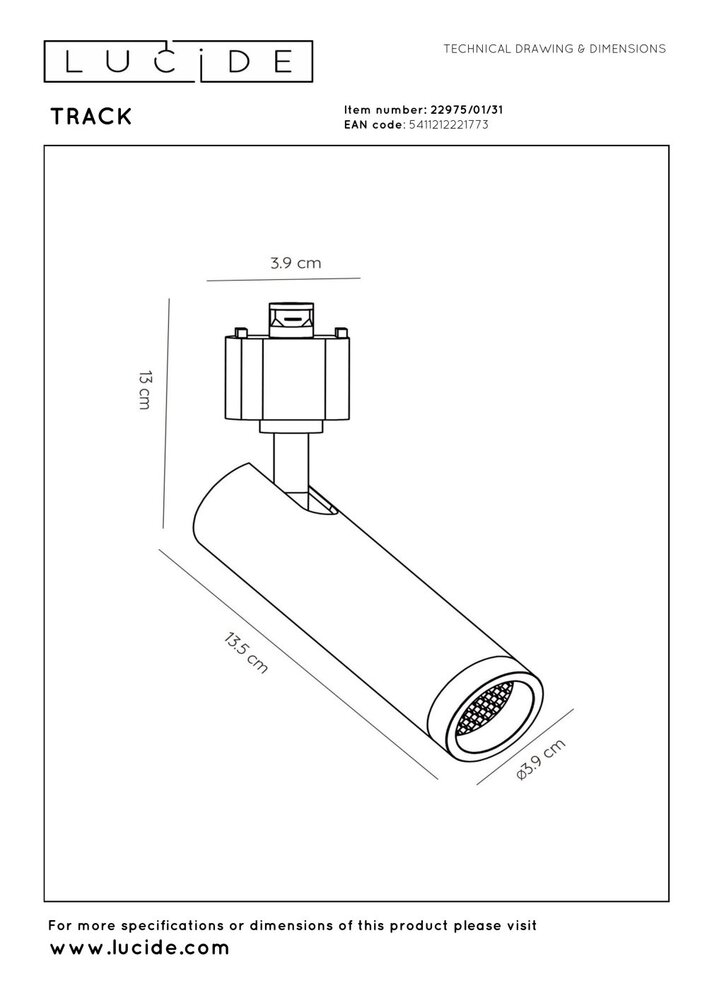 Lucide TRACK GRADO Railspot - 1-fase Railsysteem / Railverlichting - 1xGU10(MR11) -Wit (Uitbreiding)