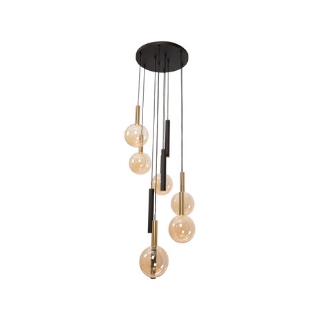 Lucide JOSIANE - Hanglamp - Ø 55 cm - 6xG9 - Geschikt voor vide en hoge plafonds - Zwart | Vibes