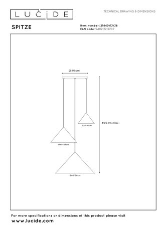 Lucide SPITZE - Hanglamp - Ø 68 cm - 3xE27 - Geschikt voor vide en hoge plafonds - Grijs | Vibes