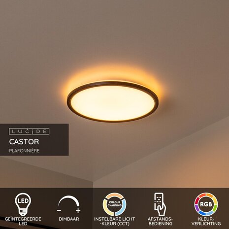 Lucide CASTOR - Plafonnière - Ø 32 cm - LED Dimb. - CCT - 1x20W 2700K/6500K - RGB - Opaal