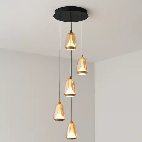 Highlight Hanglamp Tromba 5 lichts Ø 30 cm amber zwart Highlight Hanglamp Tromba 5 lichts Ø 30 cm amber zwart