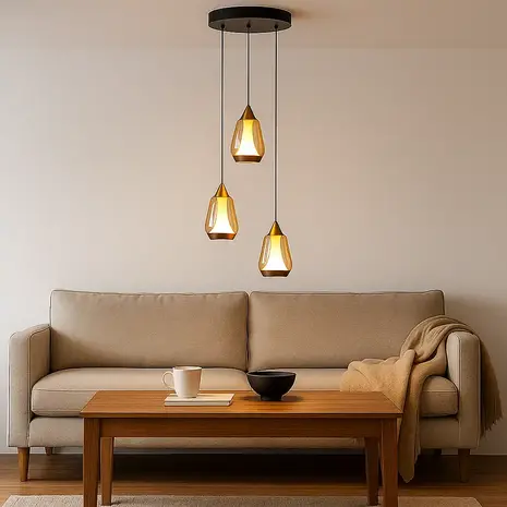 Highlight Hanglamp Tromba 3 lichts Ø 22 cm amber zwart Highlight Hanglamp Tromba 3 lichts Ø 22 cm amber zwart