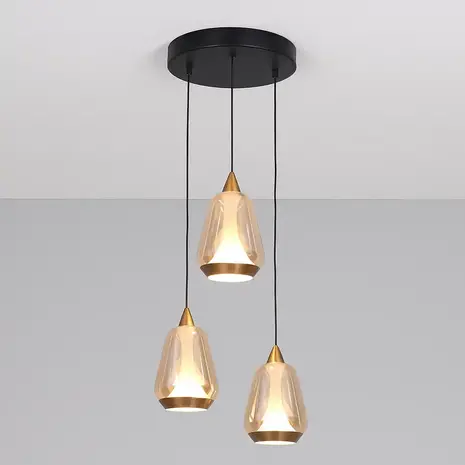 Highlight Hanglamp Tromba 3 lichts Ø 22 cm amber zwart Highlight Hanglamp Tromba 3 lichts Ø 22 cm amber zwart