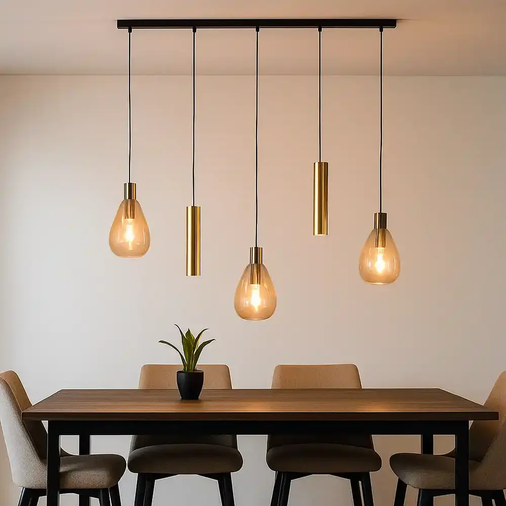 Freelight Hanglamp Dorato 5 lichts L120 cm zwart goud Freelight Hanglamp Dorato 5 lichts L120 cm zwart goud