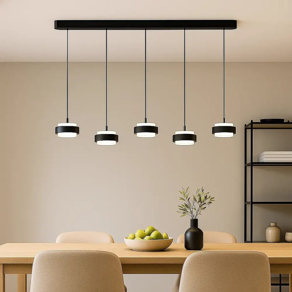 Freelight Hanglamp Puleggia 5 lichts L 120 cm comfortlift zwart Freelight Hanglamp Puleggia 5 lichts L 120 cm comfortlift zwart