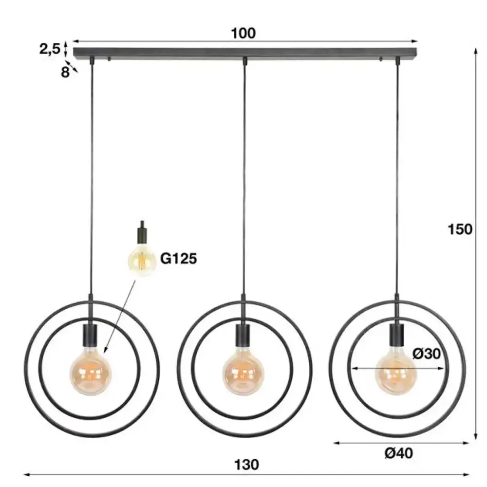 Ylumen Hanglamp Turn around 3 lichts L 130 cm mat zwart Ylumen Hanglamp Turn around 3 lichts L 130 cm mat zwart
