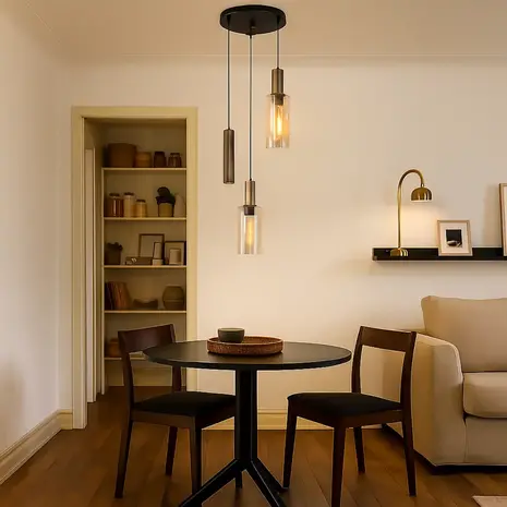 Highlight Hanglamp Perugia 2+1 lichts Ø 40 cm zwart amber Highlight Hanglamp Perugia 2+1 lichts Ø 40 cm zwart amber