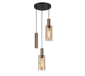 Highlight Hanglamp Perugia 2+1 lichts Ø 40 cm zwart amber Highlight Hanglamp Perugia 2+1 lichts Ø 40 cm zwart amber