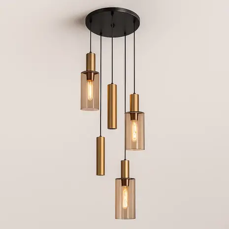 Highlight Hanglamp Perugia 3+2 lichts Ø 45 cm zwart amber Highlight Hanglamp Perugia 3+2 lichts Ø 45 cm zwart amber