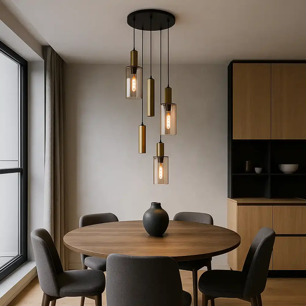 Highlight Hanglamp Perugia 3+2 lichts Ø 45 cm zwart amber Highlight Hanglamp Perugia 3+2 lichts Ø 45 cm zwart amber