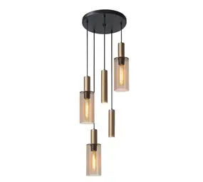 Highlight Hanglamp Perugia 3+2 lichts Ø 45 cm zwart amber Highlight Hanglamp Perugia 3+2 lichts Ø 45 cm zwart amber