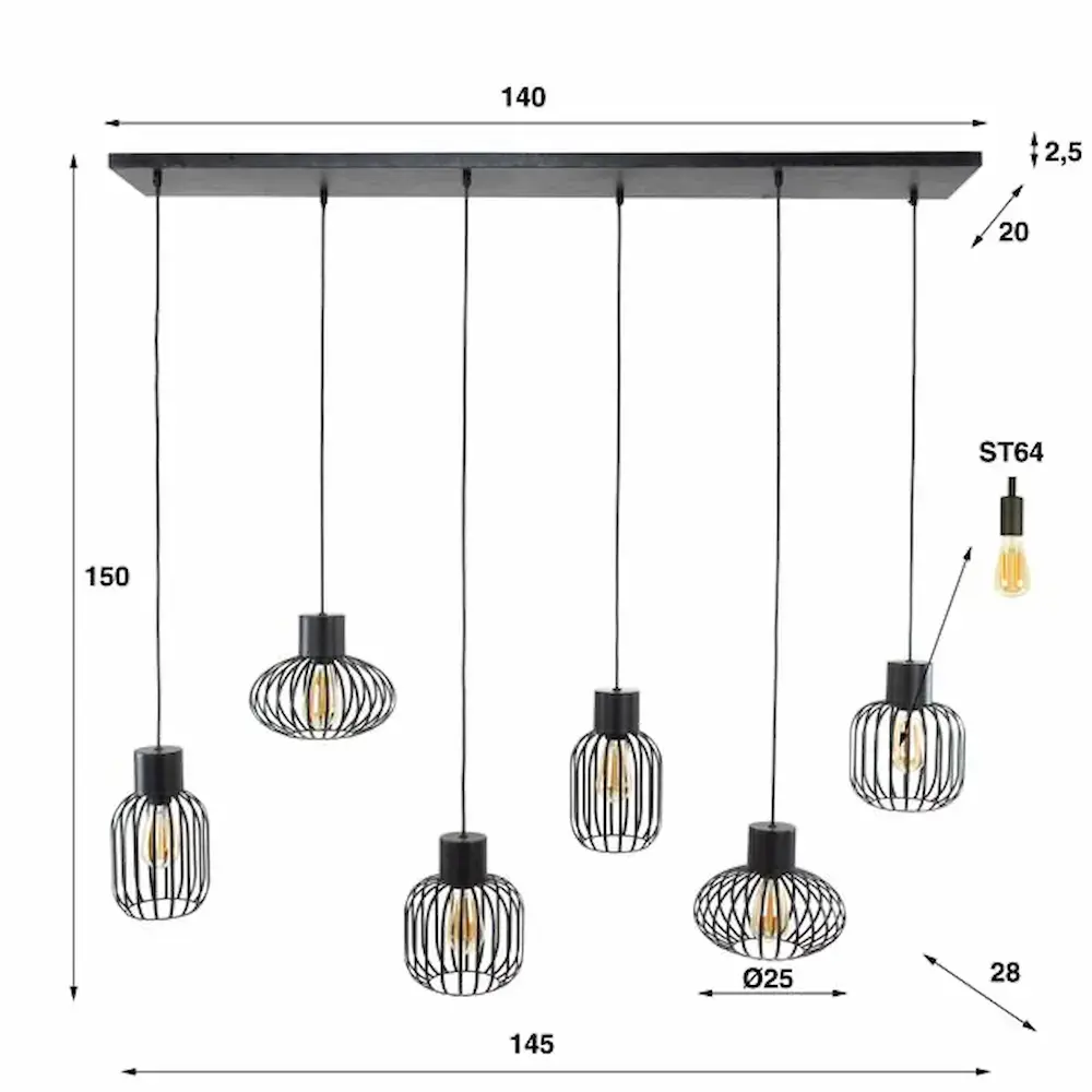 Ylumen Hanglamp Mix Metal L 145 zwart Ylumen Hanglamp Mix Metal L 145 zwart