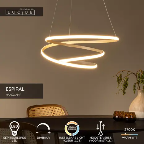 Lucide ESPIRAL - Hanglamp - LED Dimb. - CCT - 1x40W 2700K/4000K - Taupe | Essential
