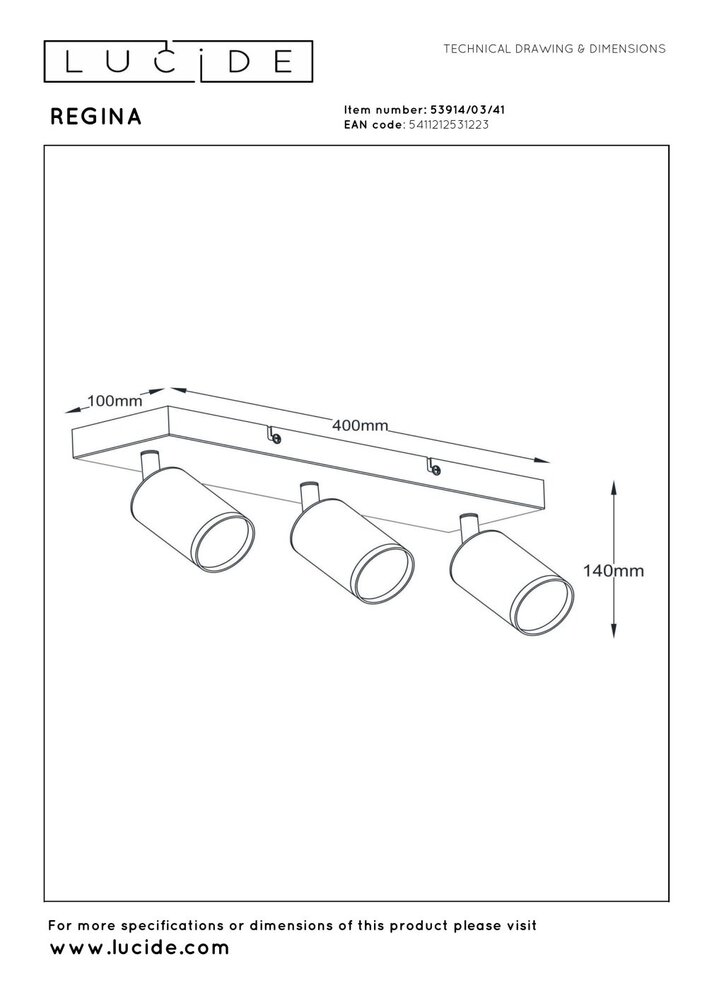 Lucide REGINA - Plafondspot - 3xGU10 - Taupe | Essential