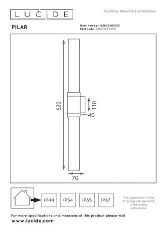 Lucide PILAR - Wandlamp Binnen/Buiten - 2xE27 - IP54 - Zwart | Essential