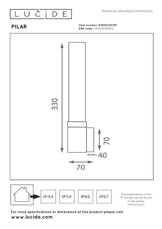 Lucide PILAR - Wandlamp Binnen/Buiten - 1xE27 - IP54 - Zwart | Essential