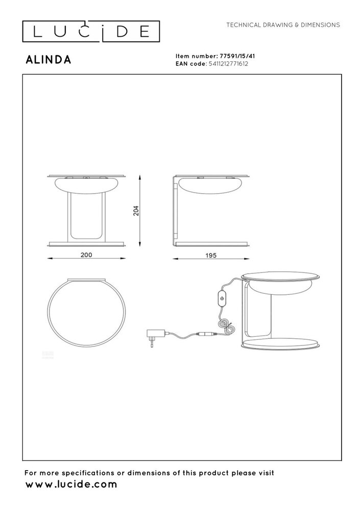 Lucide ALINDA - Tafellamp - Ø 20 cm - LED Dimb. - 1x9W 3000K - Taupe | Essential