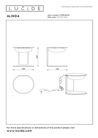 Lucide ALINDA - Tafellamp - Ø 20 cm - LED Dimb. - 1x9W 3000K - Taupe | Essential