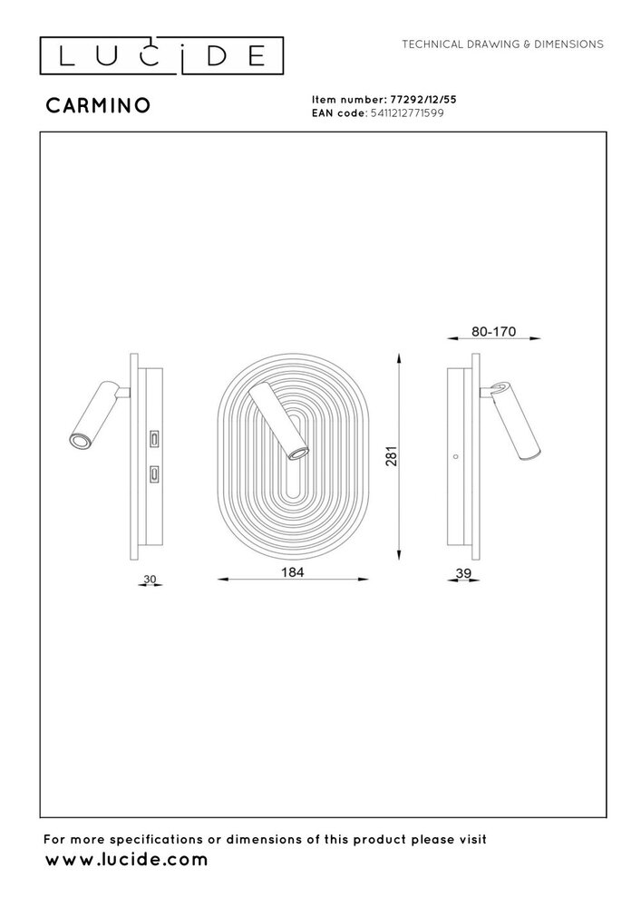 Lucide CARMINO - Wandlamp - LED - 1x12W 2700K - Terracotta | Essential