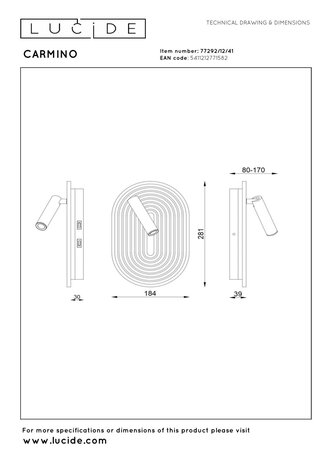 Lucide CARMINO - Wandlamp - LED - 1x14W 2700K - Taupe | Essential