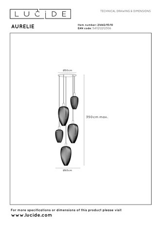 Lucide AURELIE - Hanglamp - 5xGU10 (MR11) - Geschikt voor vide en hoge plafonds - Goud | Vibes