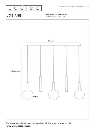 Lucide JOSIANE - Hanglamp - 3xG9 - Amber | Vibes