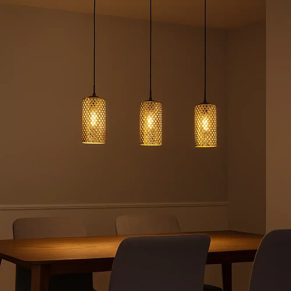 Freelight Hanglamp Cestino 3 lichts L 100 cm zwart - goud Freelight Hanglamp Cestino 3 lichts L 100 cm zwart - goud