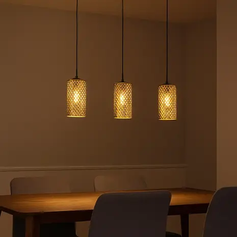 Freelight Hanglamp Cestino 3 lichts L 100 cm zwart - goud Freelight Hanglamp Cestino 3 lichts L 100 cm zwart - goud