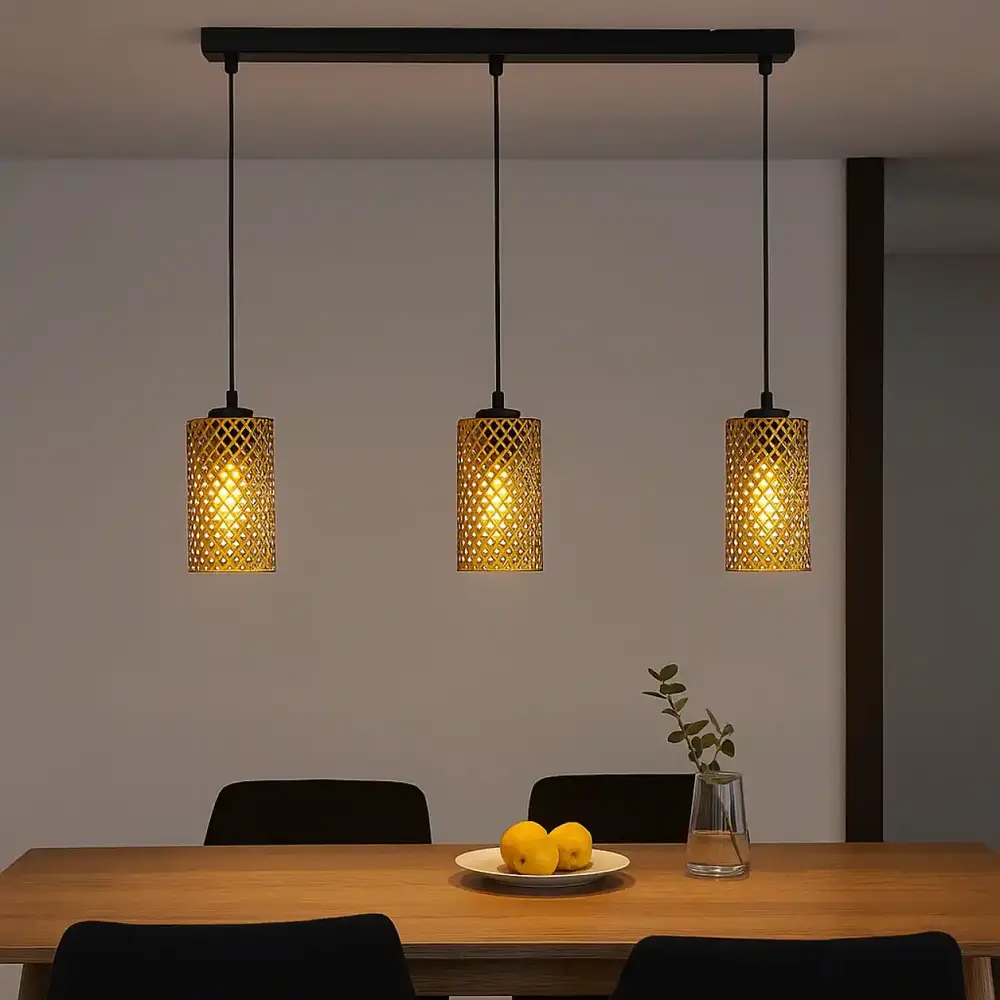Freelight Hanglamp Cestino 3 lichts L 100 cm zwart - goud Freelight Hanglamp Cestino 3 lichts L 100 cm zwart - goud