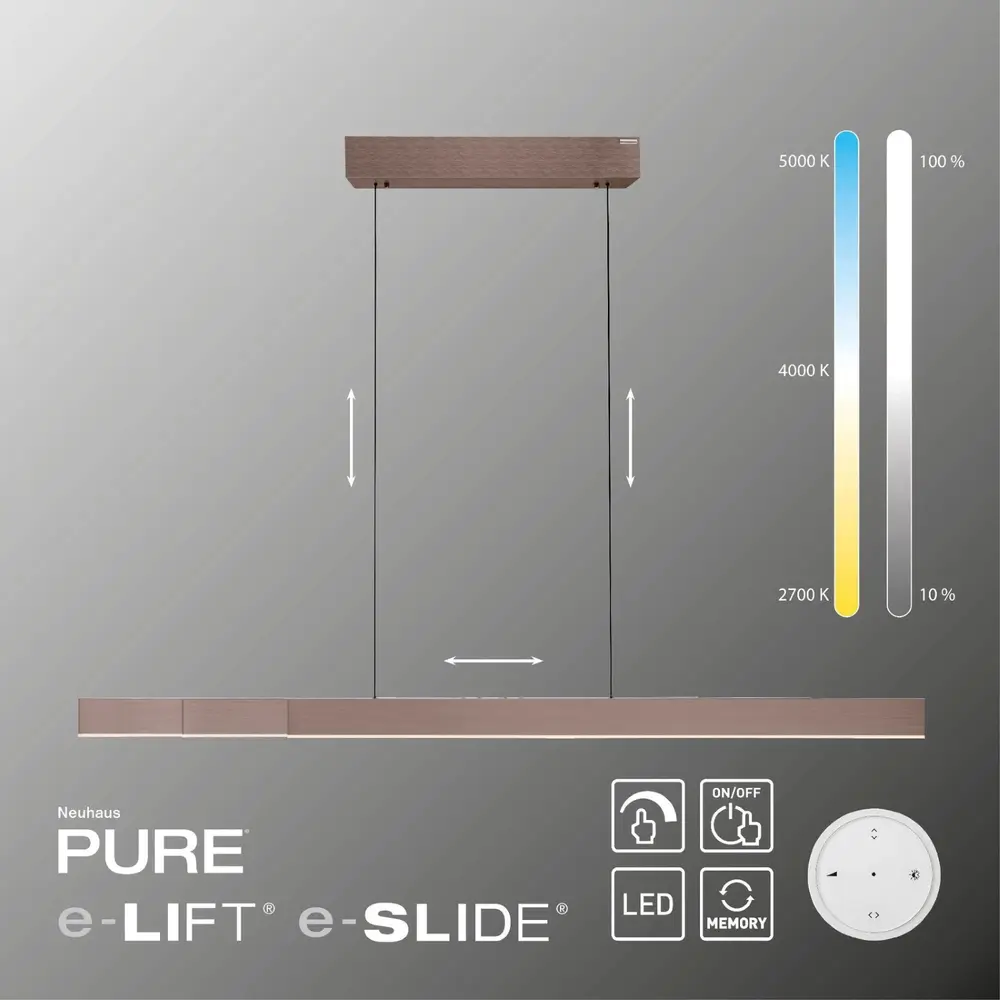 Neuhaus PURE Hanglamp e-Lift + e-Slide L 120-200 cm dark metal brown Neuhaus PURE Hanglamp e-Lift + e-Slide L 120-200 cm dark metal brown