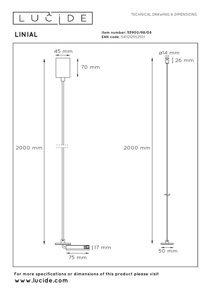 Lucide Premium LINIAL Ophanging voor inbouwdriver - 1 fase Railsysteem / Railverlichting - Smart - 48V Track - Mat Zwart Chroom