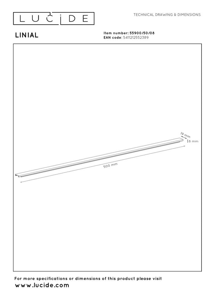 Lucide Premium LINIAL Afdekplaat/cover- 1-fase Railsysteem / Railverlichting - 50 CM - Mat zwart chroom