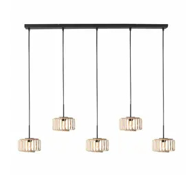 Mexlite Hanglamp HaloSwap 5 lichts L 110 cm bamboe zwart