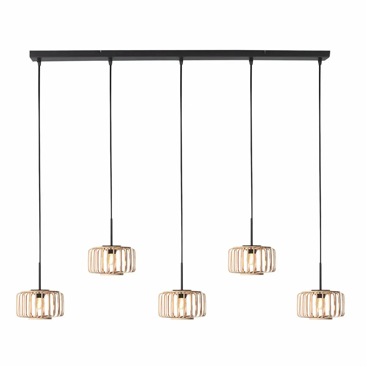 Mexlite Hanglamp HaloSwap 5 lichts L 110 cm bamboe zwart