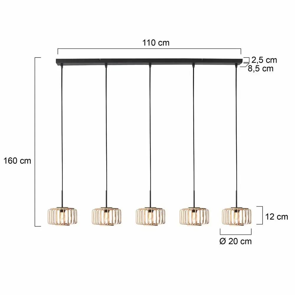 Mexlite Hanglamp HaloSwap 5 lichts L 110 cm bamboe zwart
